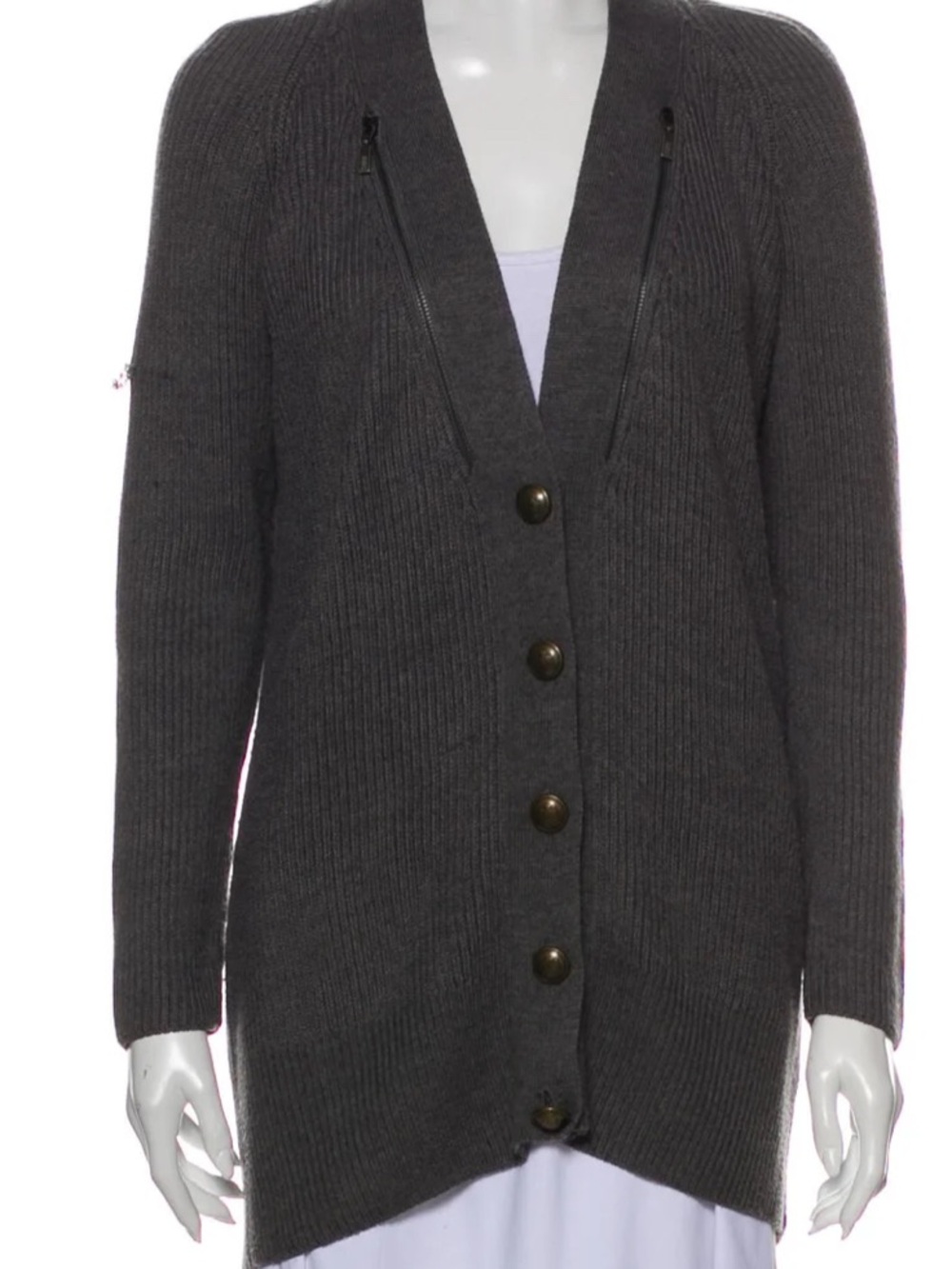 See By Chloe Charcoal Ribbed Button-Front Cardigan